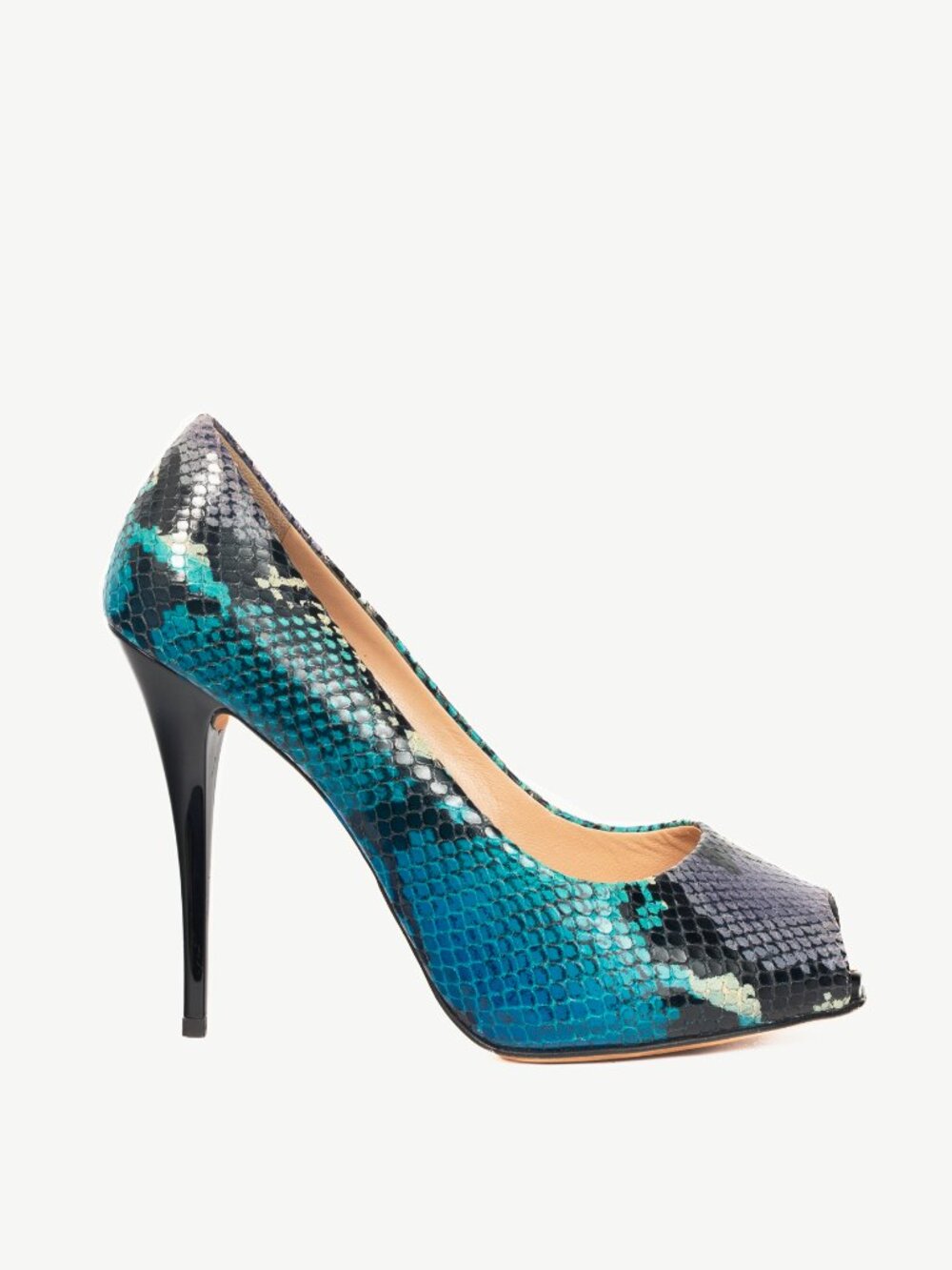 Giuseppe Zanotti Six 100 Blue Snake-Embossed Peep-Toe Pumps
